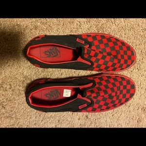 Red and black checkered VANS